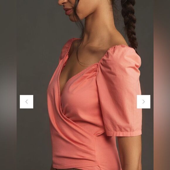 Anthropologie Puff-Sleeve Wrap Top Size Large - Picture 4 of 4